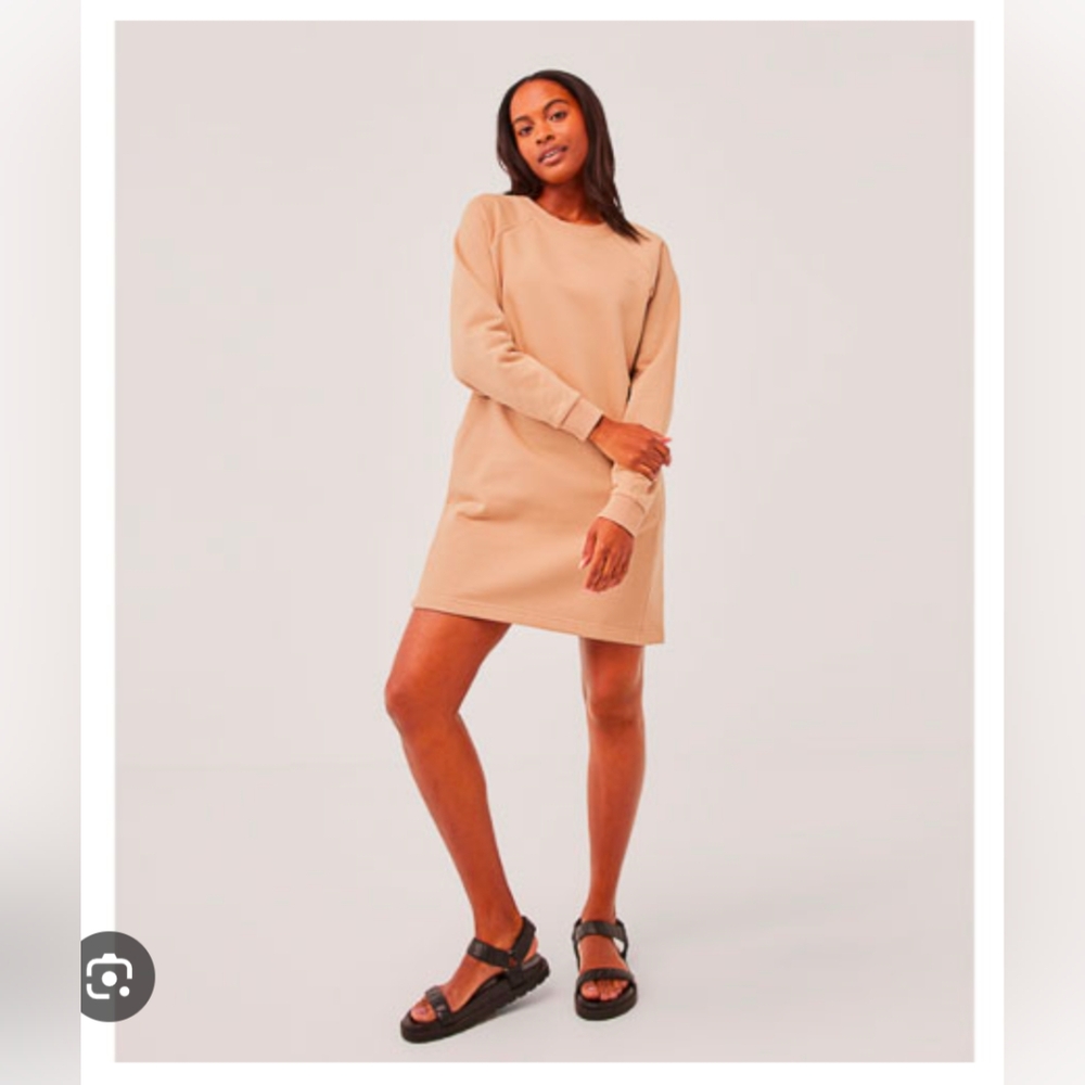 Pact Courtside Long Sleeve Casual Dress Tan Nude M